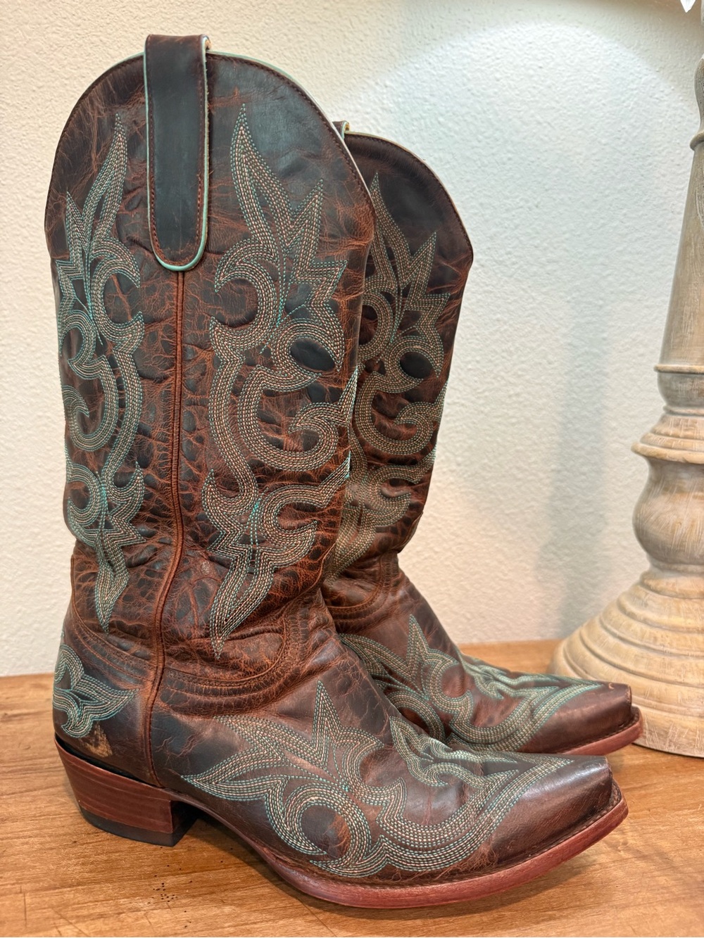 Old Gringo Brown Leather Cowboy Boots Turquoise Stitch Size 9B Western
